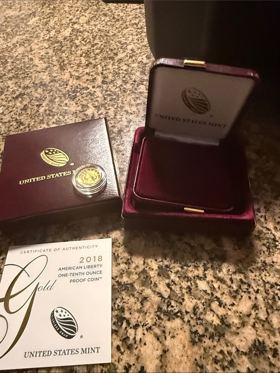 United States Mint 2018 American Liberty 1/10 oz Gold Proof Coin Certificate